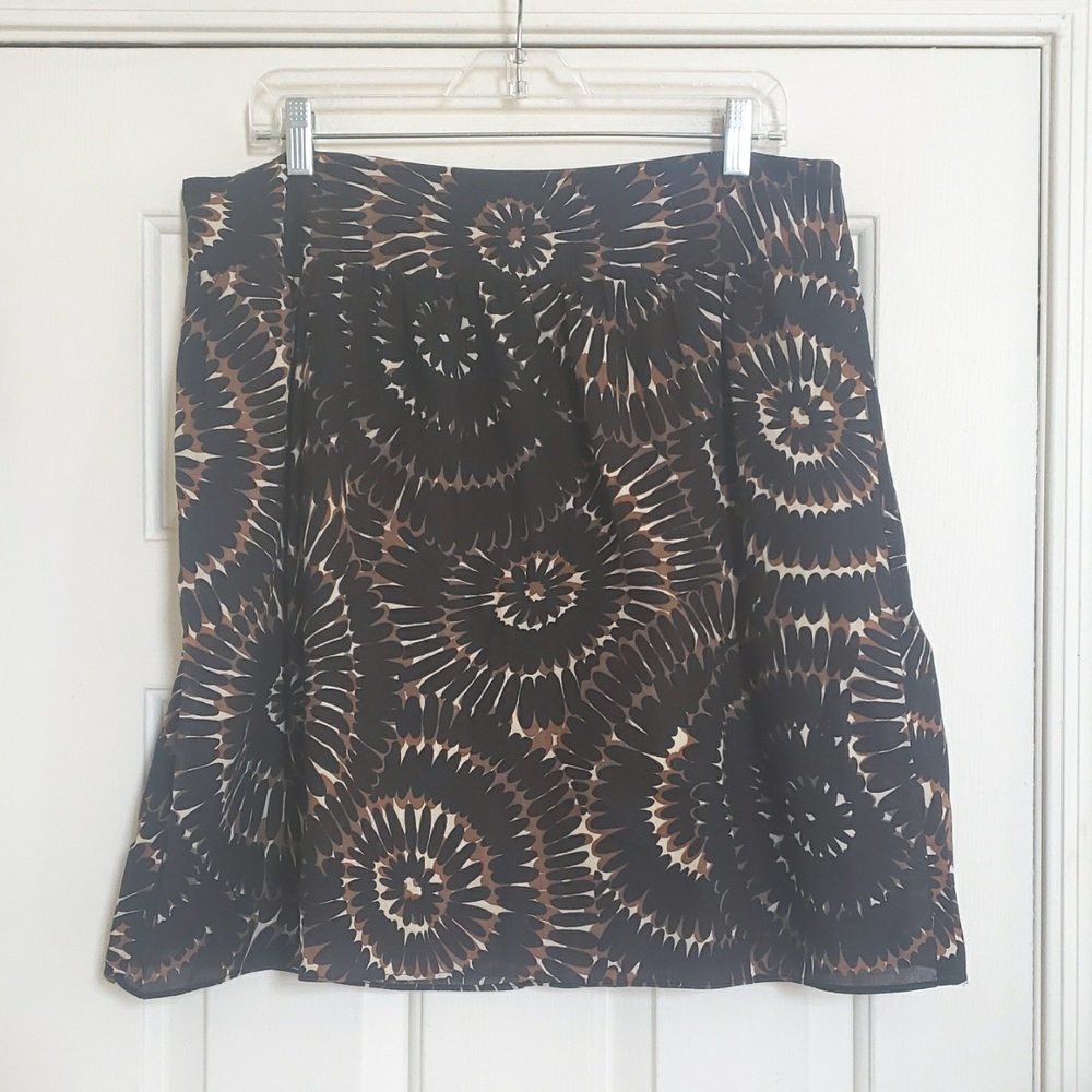 LIZ & CO Black Brown Spiral Burst A Line Cotton Skirt Boho Size 14 - Picture 3 of 11